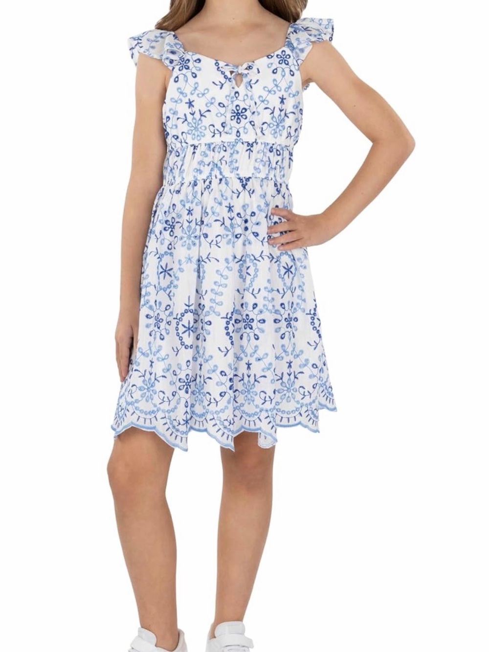 Speechless Girls' Ruffled Sleeve V-Neck Embroidered Dress and Headband